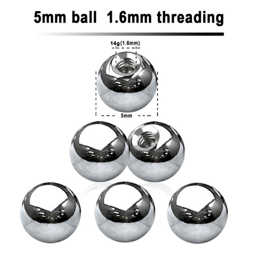 SYB16N5 Piercing studio supplies: Pack of 25 high polished surgical steel balls with 5mm diameter and a 1.6mm threading SYB16N5 Piercing studio supplies: Pack of 25 high polished surgical steel balls with 5mm diameter and a 1.6mm threading