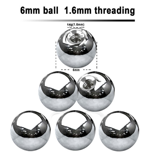 SYB16N6 Piercing studio supplies: Pack of 25 high polished surgical steel balls with 6mm diameter and a 1.6mm threading SYB16N6 Piercing studio supplies: Pack of 25 high polished surgical steel balls with 6mm diameter and a 1.6mm threading