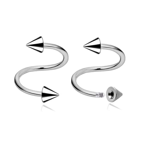 SSP12C3 Wholesale Assortment of 25 surgical steel eyebrow spirals, Thickness 1.2mm, cone size 3mm