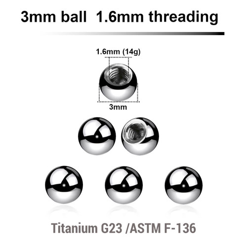 TYB16N3 Piercing studio supplies: Pack of 25 high polished titanium G23 balls with 3mm diameter and a 1.6mm threading TYB16N3 Piercing studio supplies: Pack of 25 high polished titanium G23 balls with 3mm diameter and a 1.6mm threading