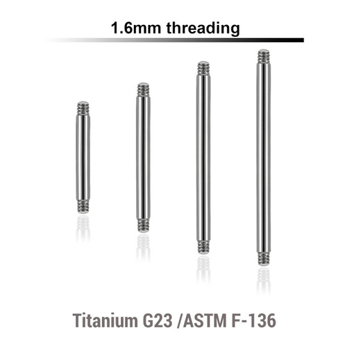 TYBA16N Piercing studio supplies: Pack of 25 pcs. of straight barbell posts in high polished titanium G23, thickness 1.6mm TYBA16N Piercing studio supplies: Pack of 25 pcs. of straight barbell posts in high polished titanium G23, thickness 1.6mm