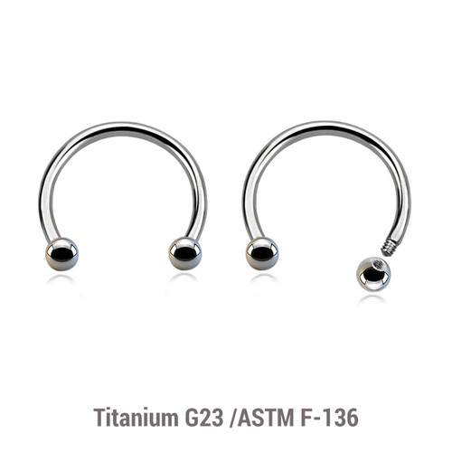 TCB12B25 Wholesale Pack of 10 high polished titanium G23 horseshoe circular barbells, Thickness 1.2mm, Ball size 2.5mm TCB12B25 Wholesale Pack of 10 high polished titanium G23 horseshoe circular barbells, Thickness 1.2mm, Ball size 2.5mm