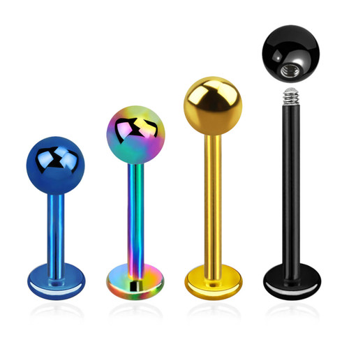 PLB12B4 Wholesale Pack of 25 PVD plated 316L steel labrets, Thickness 1.2mm, Ball size 4mm