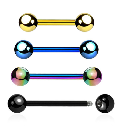 PBA16B5N Wholesale Lot of 25 PVD plated 316L steel nipple barbells, Thickness 1.6mm, Ball size 5mm