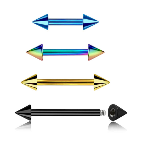 PBA12C3 Wholesale Pack of 25 PVD plated 316L steel eyebrow or helix barbells, Thickness 1.2mm, Cone size 3mm PBA12C3 Wholesale Pack of 25 PVD plated 316L steel eyebrow or helix barbells, Thickness 1.2mm, Cone size 3mm