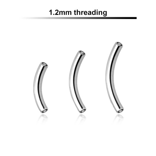 FYBN12N Pack of 25 surgical steel internally threaded eyebrow banana posts, thickness 1.2mm