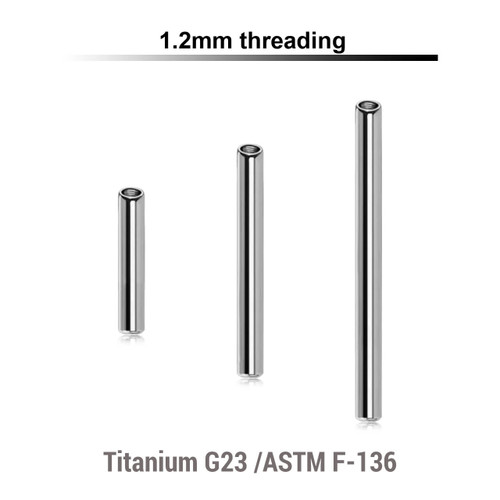 YYBA12N Pack of 10 internally threaded straight barbell posts in high polished titanium, thickness 1.2mm
