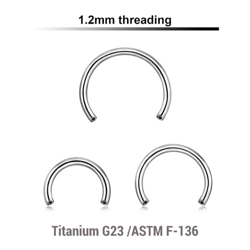 YYCB12N Pack of 10 internally threaded circular barbell posts in high polished titanium, thickness 1.2mm