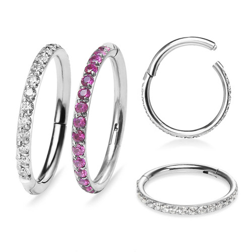 SSG12HCZA Wholesale Pack of 5 surgical steel hinged segment rings with outward facing prong set CZ on 3/4" of the circumference, Thickness 1.2mm SSG12HCZA Wholesale Pack of 5 surgical steel hinged segment rings with outward facing prong set CZ on 3/4" of the circumference, Thickness 1.2mm