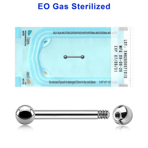 ZBA12B3 Sterilized body jewelry assortment of 10 surgical steel eyebrow or helix barbells, Thickness 1.2mm, Ball size 3mm