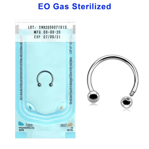 ZCB12B3 Sterilized body jewelry pack of 10 surgical steel horseshoe circular barbells, Thickness 1.2mm, Ball size 3mm