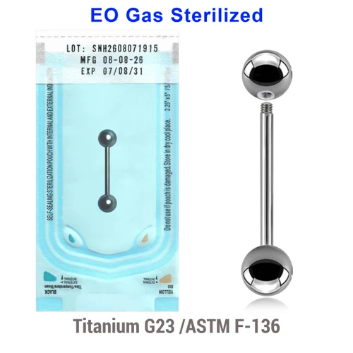 WBA16B6 Sterilized body jewelry pack of 10 titanium G23 tongue barbells, Thickness 1.6mm, Ball size 6mm