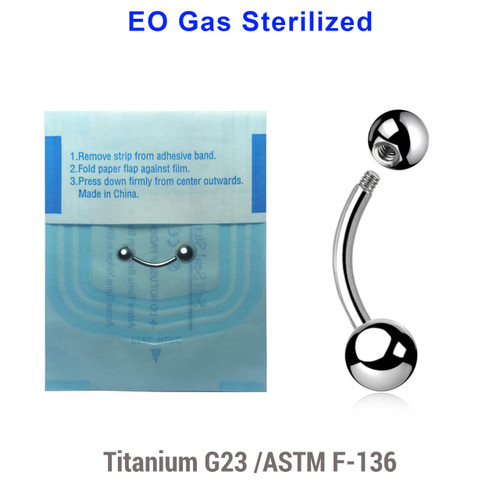 WBN16B56 Sterilized body piercing pack of 10 titanium G23 belly bananas, Thickness 1.6mm, Ball size 5 + 6mm WBN16B56 Sterilized body piercing pack of 10 titanium G23 belly bananas, Thickness 1.6mm, Ball size 5 + 6mm