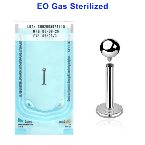 QLB12B3 Sterilized body jewelry assortment of 10 surgical steel internally threaded labrets, Thickness 1.2mm, Ball size 3mm