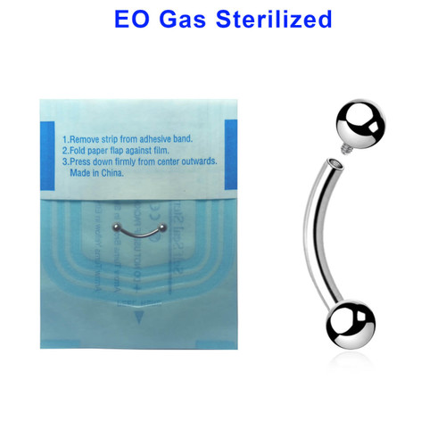 QBN12B3 Sterilized body jewelry bulk of 10 surgical steel internally threaded eyebrow bananas, Thickness 1.2mm, Ball size 3mm