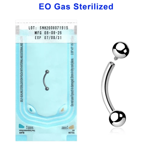 QBN12B3 Sterilized body jewelry bulk of 10 surgical steel internally threaded eyebrow bananas, Thickness 1.2mm, Ball size 3mm