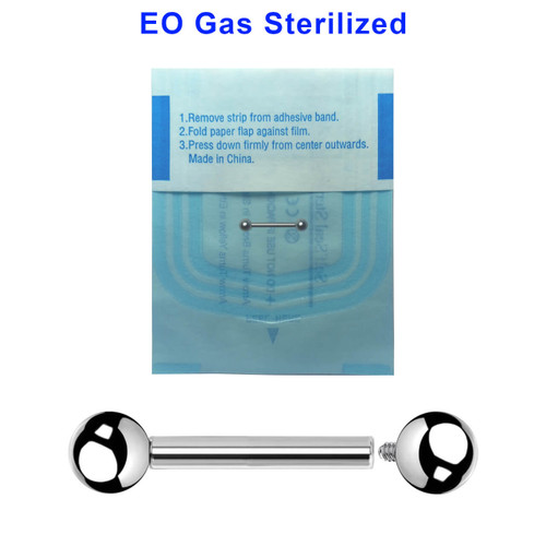 QBA12B3 Sterilized body piercing assortment of 10 surgical steel internally threaded eyebrow or helix barbells, Thickness 1.2mm, Ball size 3mm