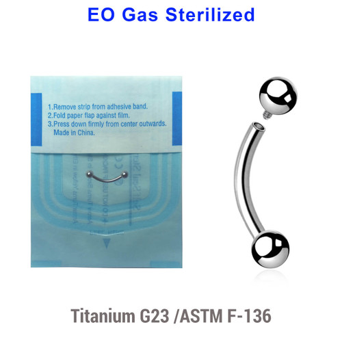 VBN12B3 Sterilized body jewelry lot of 10 high polished titanium internally threaded eyebrow bananas, Thickness 1.2mm, Ball size 3mm