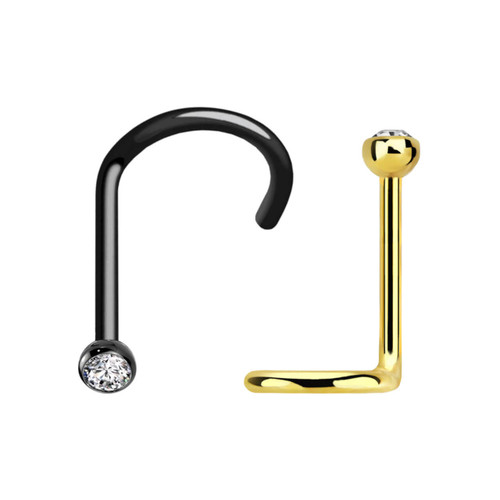 PNS08BJ2 Wholesale Nose Jewelry Lot of 10 PVD plated 316L steel nose screws with 2mm rounded top with bezel set crystal, thickness 0.8mm