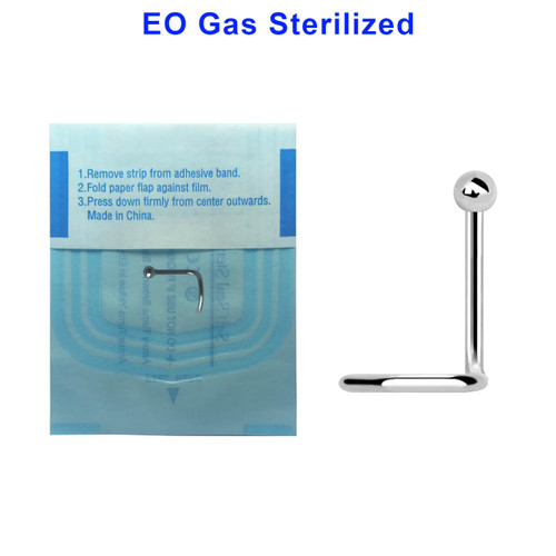 ZNS08B2 Sterilized body piercing assortment of 10 surgical steel nose screws with 2mm ball-shaped tops, thickness 0.8mm