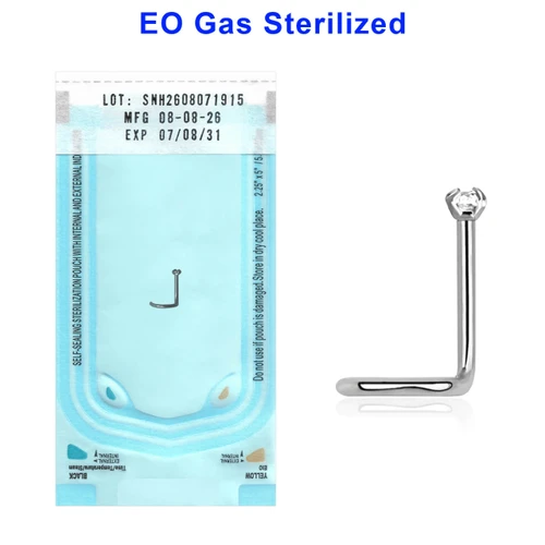 ZNS08CZ15 Sterilized body piercing lot of 10 surgical steel nose screws with 1.5mm prong set CZ stone, thickness 0.8mm