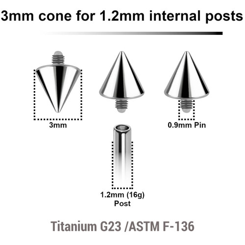 YYC12N3 Pack of 25 high polished titanium cones with 3mm diameter for 1.2mm internally threaded post YYC12N3 Pack of 25 high polished titanium cones with 3mm diameter for 1.2mm internally threaded post