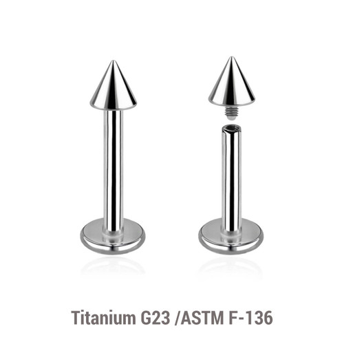 YLB12C3 Pack of 10 high polished titanium internally threaded labrets, Thickness 1.2mm, Cone size 3mm YLB12C3 Pack of 10 high polished titanium internally threaded labrets, Thickness 1.2mm, Cone size 3mm