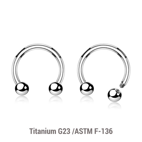 TCB16B4 Wholesale Assortment of 10 high polished titanium G23 horseshoe circular barbells, Thickness 1.6mm, Ball size 4mm TCB16B4 Wholesale Assortment of 10 high polished titanium G23 horseshoe circular barbells, Thickness 1.6mm, Ball size 4mm