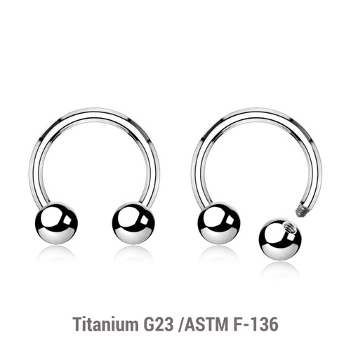 TCB16B5 Wholesale Pack of 10 high polished titanium G23 horseshoe circular barbells, Thickness 1.6mm, Ball size 5mm TCB16B5 Wholesale Pack of 10 high polished titanium G23 horseshoe circular barbells, Thickness 1.6mm, Ball size 5mm
