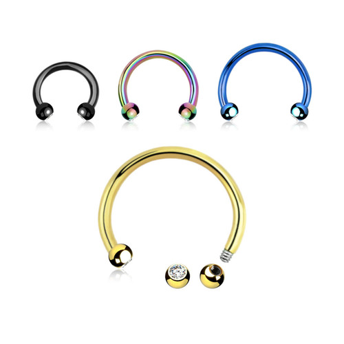 PCB12BJ25 Pack of 10 PVD plated 316L steel circular barbells, Thickness 1.2mm, with two 2.5mm bezel set crystal balls