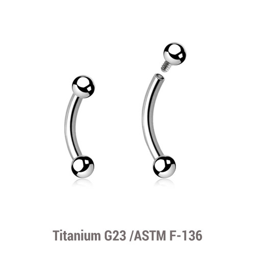 YBN16B3 Pack of 10 high polished titanium internally threaded bananas, Thickness 1.6mm, Ball size 3mm