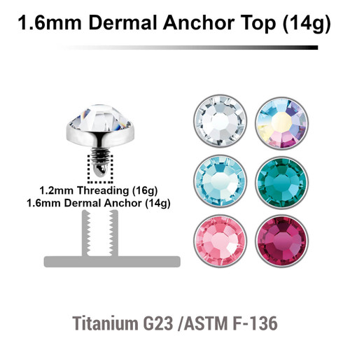 TDT14FJ4 Pack of 10 high polished Titanium G23 flat disk dermal anchor tops with bezel set crystal, size 4mm, internal thread size 1.2mm TDT14FJ4 Pack of 10 high polished Titanium G23 flat disk dermal anchor tops with bezel set crystal, size 4mm, internal thread size 1.2mm