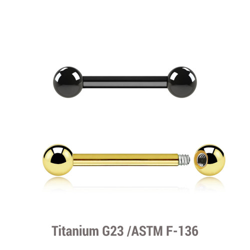 EBA12B3 Pack of 10 PVD plated Titanium G23 eyebrow or helix barbells, Thickness 1.2mm, Ball size 3mm