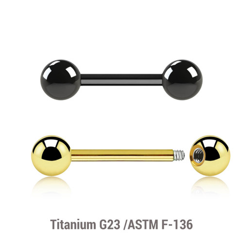 EBA12B4 Pack of 10 PVD plated Titanium G23 eyebrow or helix barbells, Thickness 1.2mm, Ball size 4mm