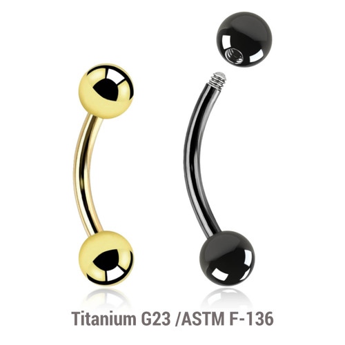 EBN12B4 Pack of 10 PVD plated Titanium G23 eyebrow bananas, Thickness 1.2mm, Ball size 4mm