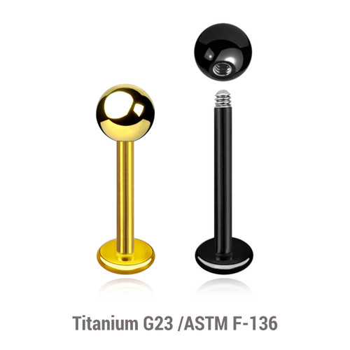 ELB12B4 Pack of 10 PVD plated titanium G23 labrets, Thickness 1.2mm, Ball size 4mm ELB12B4 Pack of 10 PVD plated titanium G23 labrets, Thickness 1.2mm, Ball size 4mm