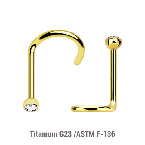 ENS08BJ2 Pack of 10 PVD plated Titanium G23 nose screws with 2mm rounded top with bezel set crystal, thickness 0.8mm