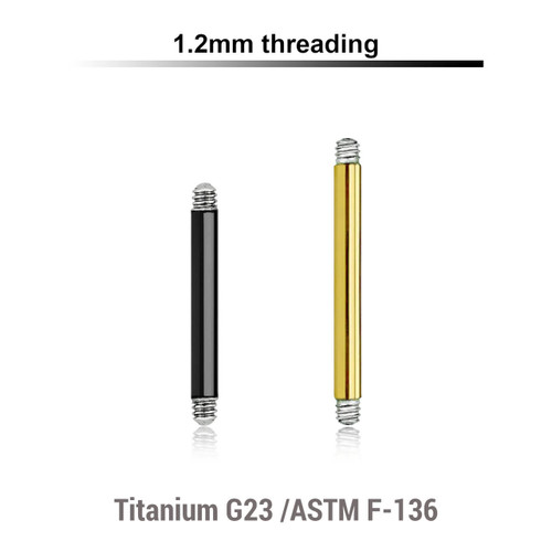 EYBA12N Pack of 10 straight barbell posts in PVD plated Titanium G23 with external threading, thickness 1.2mm