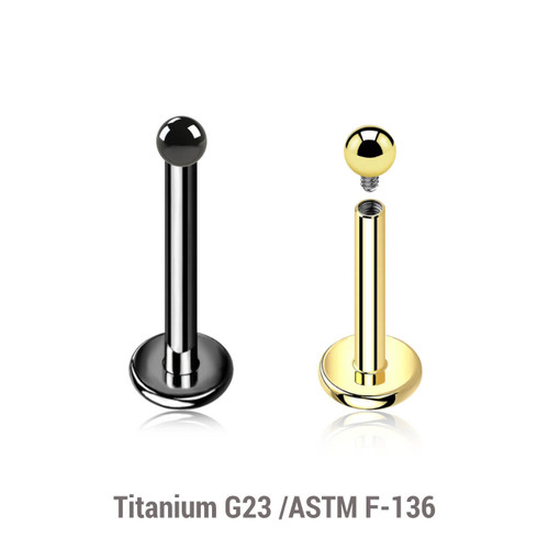 ULB12B2 Pack of 5 PVD plated titanium internally threaded labrets, Thickness 1.2mm, Ball size 2mm ULB12B2 Pack of 5 PVD plated titanium internally threaded labrets, Thickness 1.2mm, Ball size 2mm