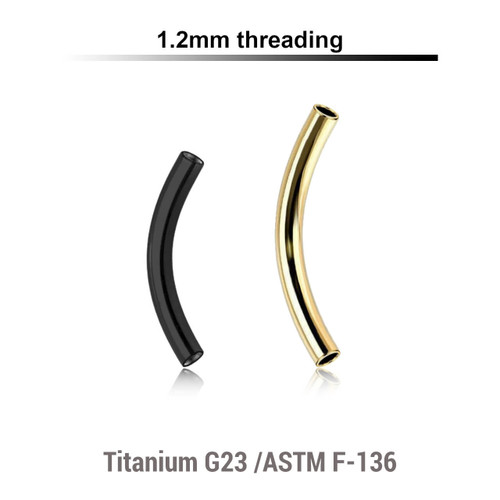UYBN12N Pack of 5 internally threaded eyebrow banana posts in PVD plated titanium, thickness 1.2mm