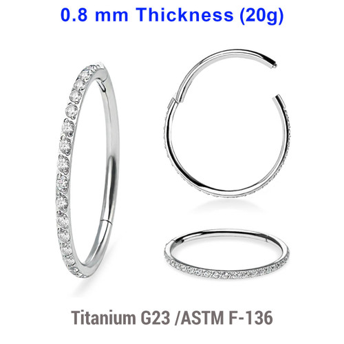 TSG08HCZA Wholesale Pack of 5 Titanium G23 hinged segment rings with outward facing prong set CZ on 3/4 of the circumference, Thickness 0.8mm TSG08HCZA Wholesale Pack of 5 Titanium G23 hinged segment rings with outward facing prong set CZ on 3/4 of the circumference, Thickness 0.8mm