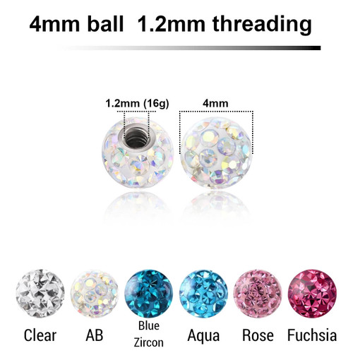 CYB12N4 Pack of 10 multi-crystal balls with 4mm diameter and epoxy resin cover and 316L steel 1.2mm threading