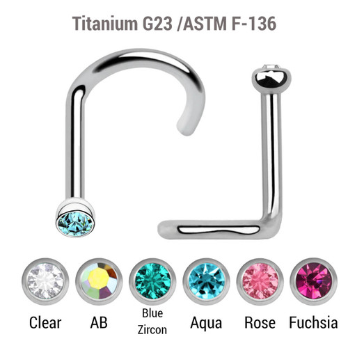 TNS01BJ2 Wholesale Nose Jewelry Lot of 10 Titanium G23 nose screws with 2mm rounded top with bezel set crystal, thickness 1mm TNS01BJ2 Wholesale Nose Jewelry Lot of 10 Titanium G23 nose screws with 2mm rounded top with bezel set crystal, thickness 1mm