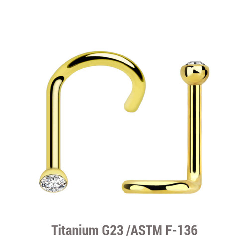 ENS08BJ2 Pack of 10 PVD plated Titanium G23 nose screws with 2mm rounded top with bezel set crystal, thickness 1mm