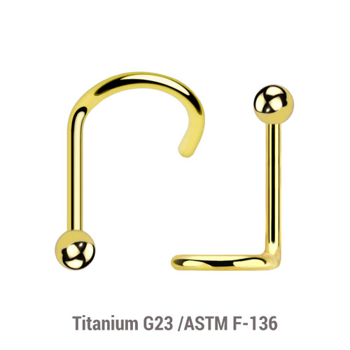 ENS08B2 Pack of 10 PVD plated Titanium G23 nose screws with 2mm ball-shaped top, thickness 0.8mm ENS08B2 Pack of 10 PVD plated Titanium G23 nose screws with 2mm ball-shaped top, thickness 0.8mm