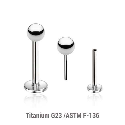 KLBXXB3 Pack of 10 high polished titanium threadless push in labrets, Ball size 3mm