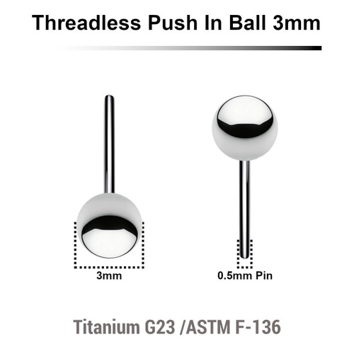 KYB05N3 Pack of 10 high polished titanium balls with 3mm diameter for threadless push in post