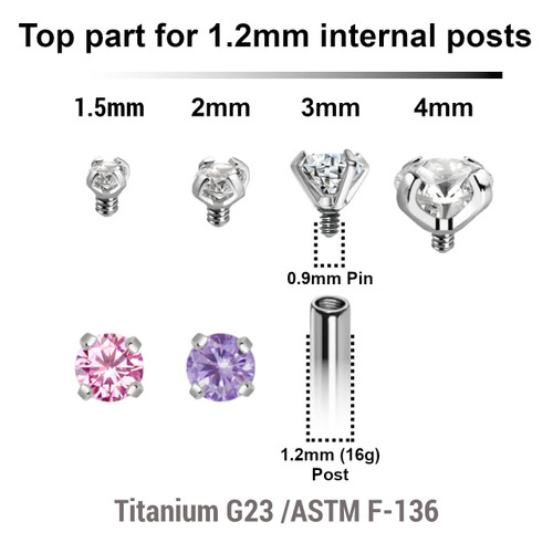 YTP12CZ2 Pack of 10 Titanium prong set CZ attachments for 1.2mm internally threaded items. Thread size 0.9mm