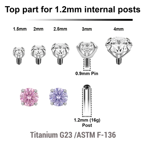 YTP12CZ Pack of 10 Titanium prong set CZ attachments for 1.2mm internally threaded items. Thread size 0.9mm