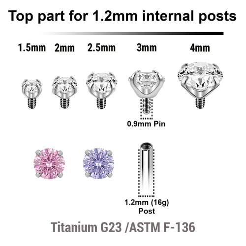 YTP12CZ Pack of 10 Titanium prong set CZ attachments for 1.2mm internally threaded items. Thread size 0.9mm